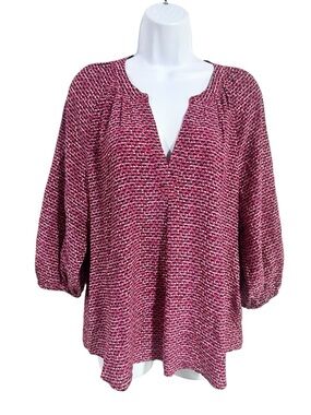 Joie Pink Patterned Silk Split V-Neck Blouse Size Medium